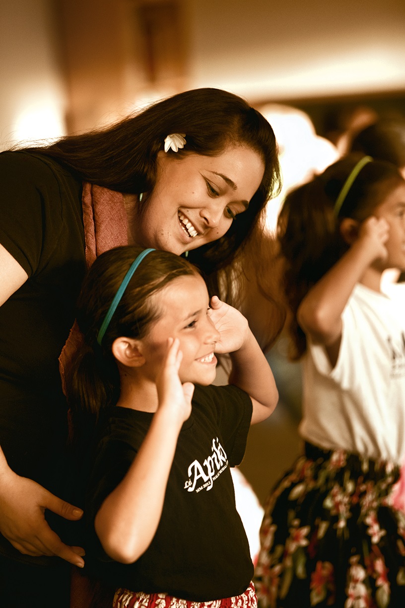 Teaching a keiki hula class