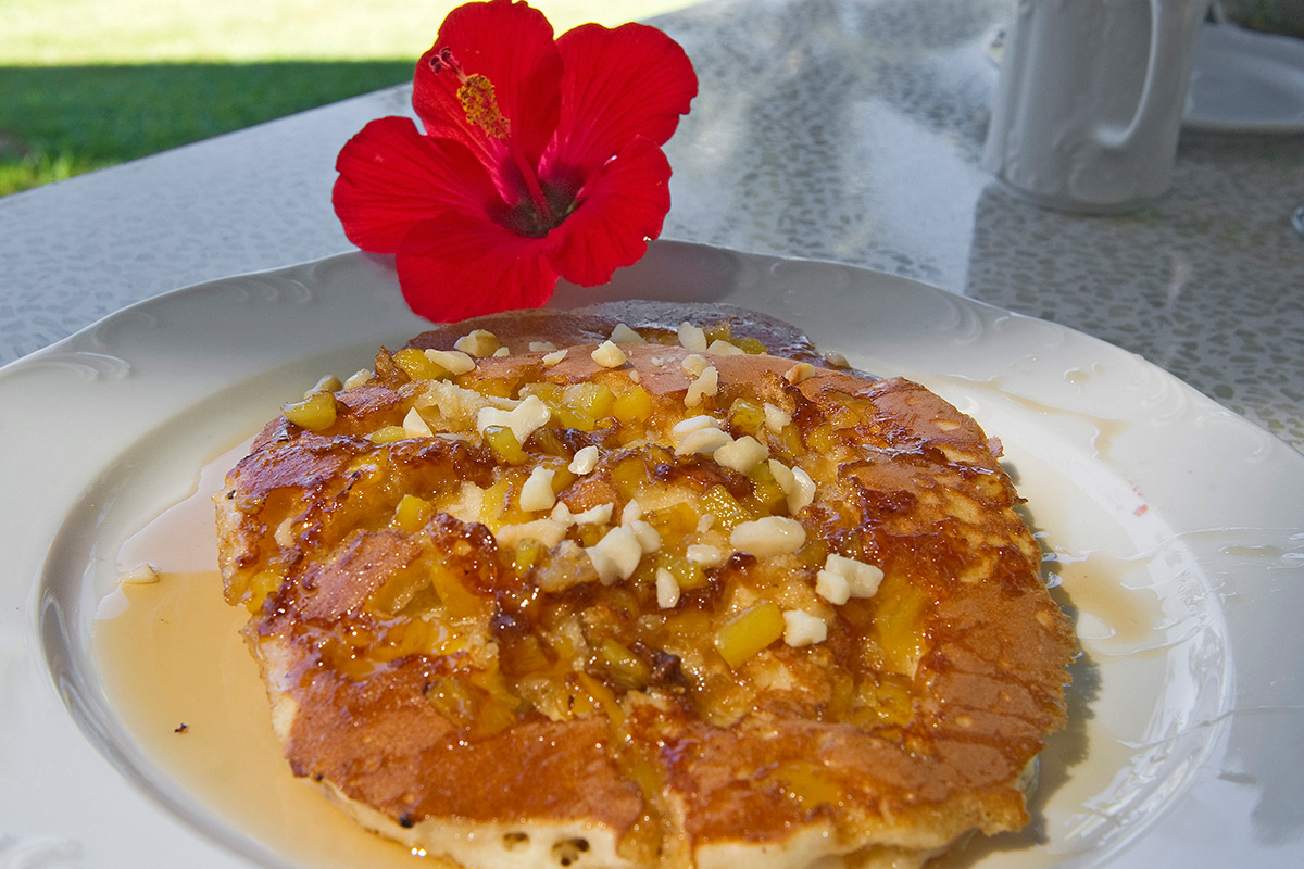 Macadamia nut pancakes are a Mauna Lani buffet specialty.